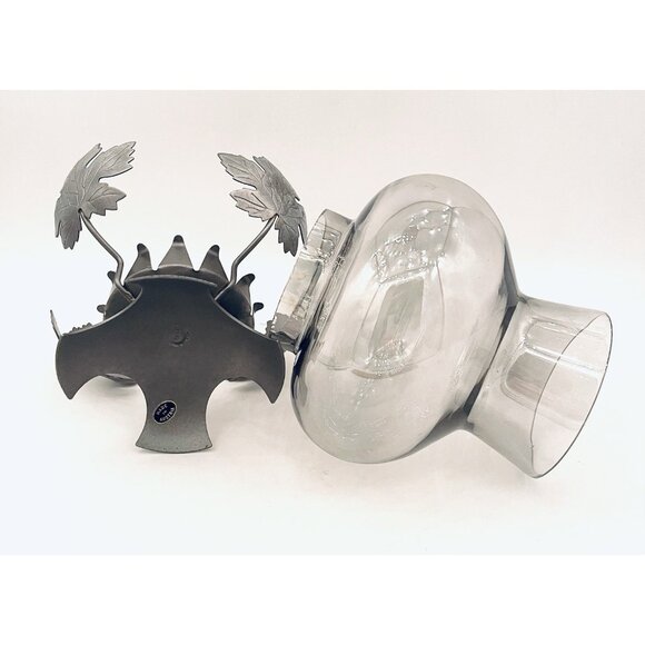 Pewter Maple Leaf Hurricane Pillar Candle Holder 7.25” Smoky Gray Lantern - Picture 10 of 12